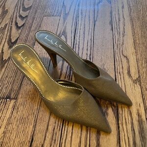 Vintage Nicole Miller Gold Glitter Mules - worn once
